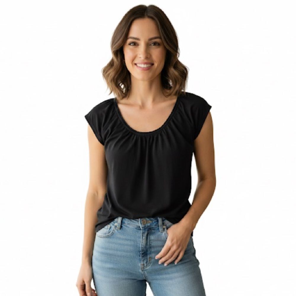 Ann Taylor LOFT Black Cap-Sleeve Top Size Small
